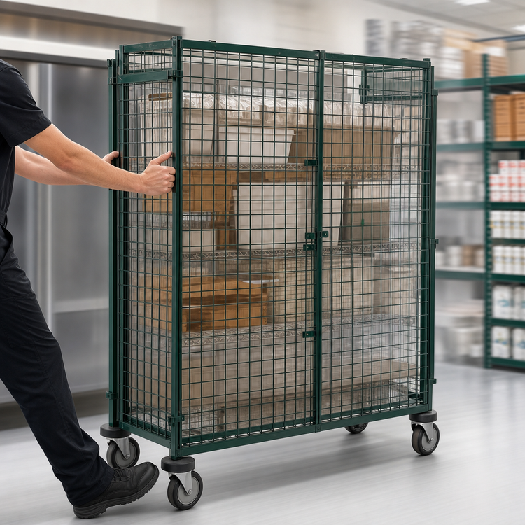 Product image #3 for Metro Super Erecta Mobile Wire Security Cage, 65 x 27-1/4 x 68-1/2 Inches, Green Epoxy-Coated Finish