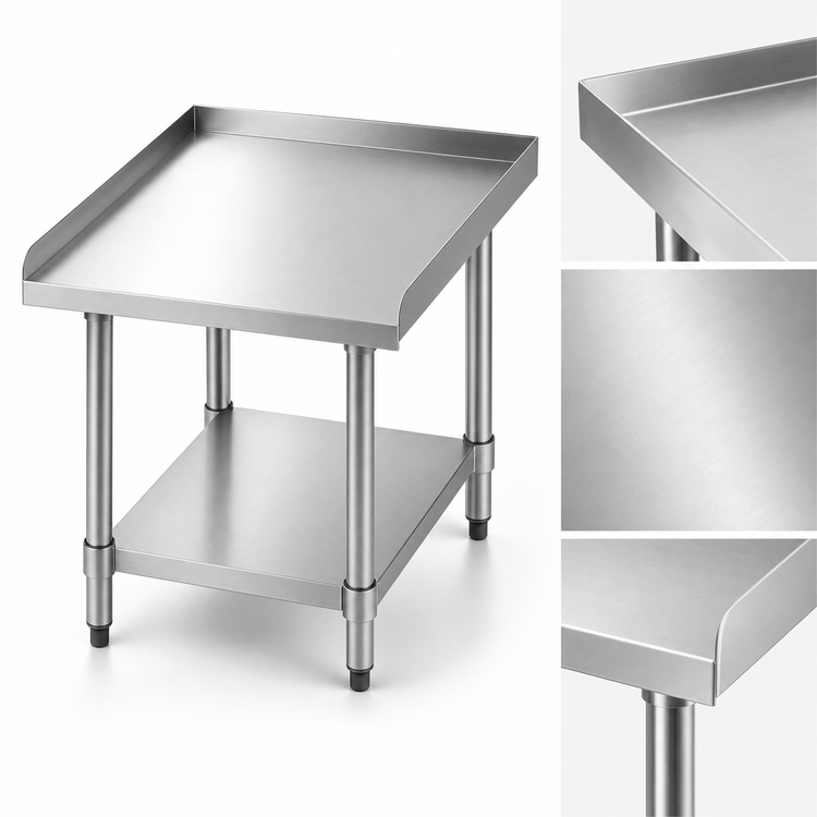 Product image #3 for Winco Stainless Steel Equipment Stand with 1.5-Inch Raised Edges and Galvanized Undershelf, 24 x 30 x 24 Inches
