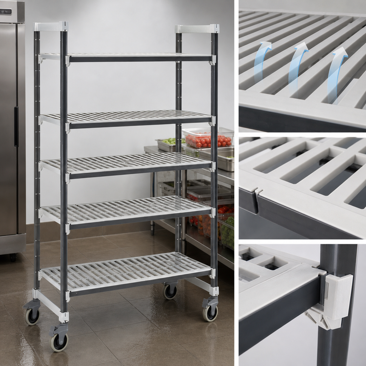 Product image #3 for Cambro Camshelving Elements XTRA 5-Tier Vented Mobile Starter Unit, 21" x 42" x 78-1/4"