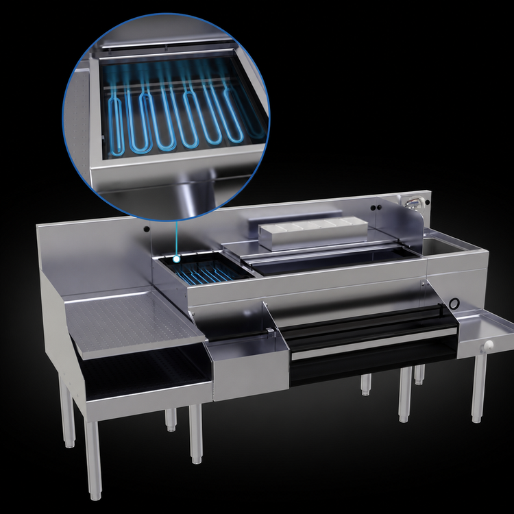 Product image #3 for Glastender All-In-One Underbar Ice Bin/Cocktail Station with Blender Shelf and 10-Circuit Cold Plate, 72 Inch