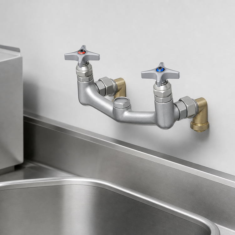 Product image #3 for T&S Brass Big-Flo Wall-Mounted Kettle & Pot Sink Mixing Faucet with 12" Swing Nozzle, 8" Adjustable Centers