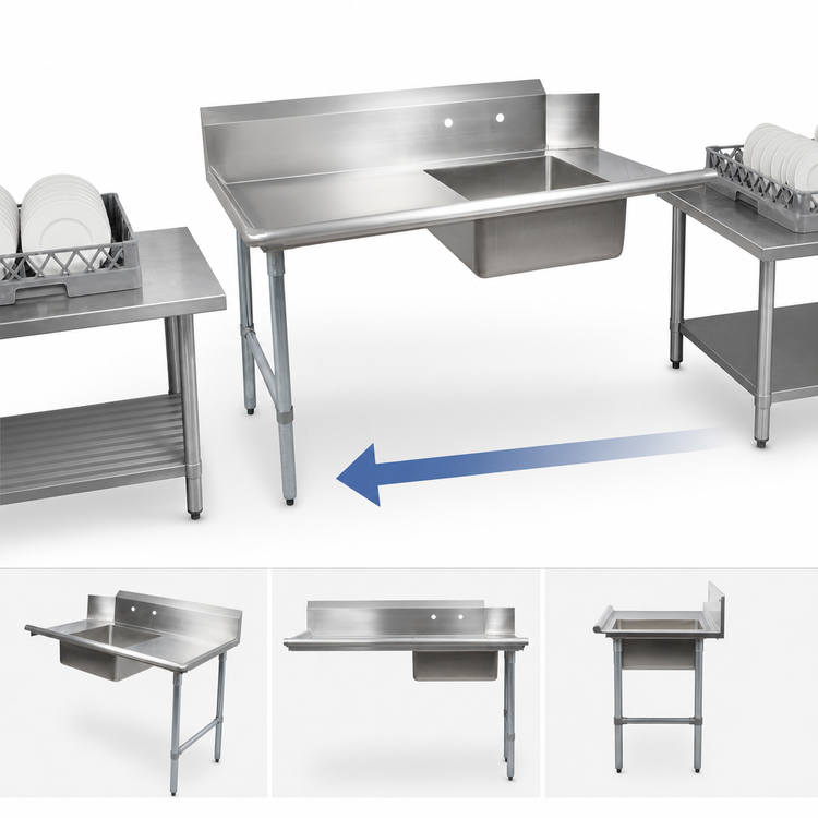 Product image #3 for BK Resources Heavy Duty 60 Inch Straight Soiled Dishtable with Right-to-Left Operation, 304 Stainless Steel Top, and Pre-Rinse Sink