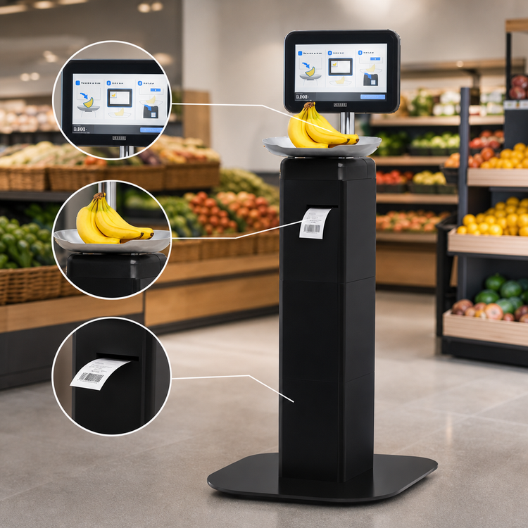 Product image #4 for Hobart FreshServe FS-1B0 Tall Freestanding Self-Serve Digital Price Computing Scale with Barcode Scanner and Printer