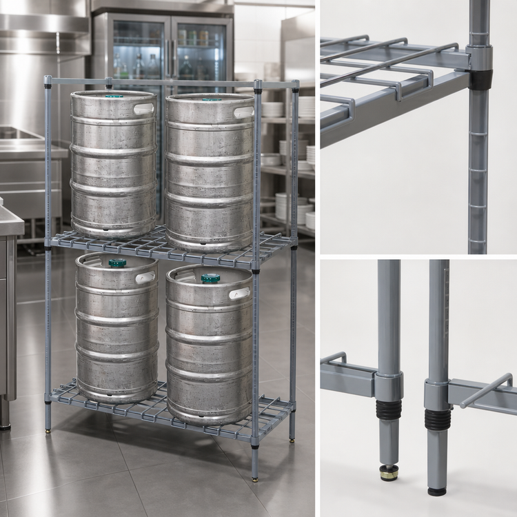 Product image #3 for Quantum Wire Two-Tier Modular Tank & Beverage Container Dunnage Rack, 36 x 18 x 54 Inches, Gray Epoxy Antimicrobial Finish