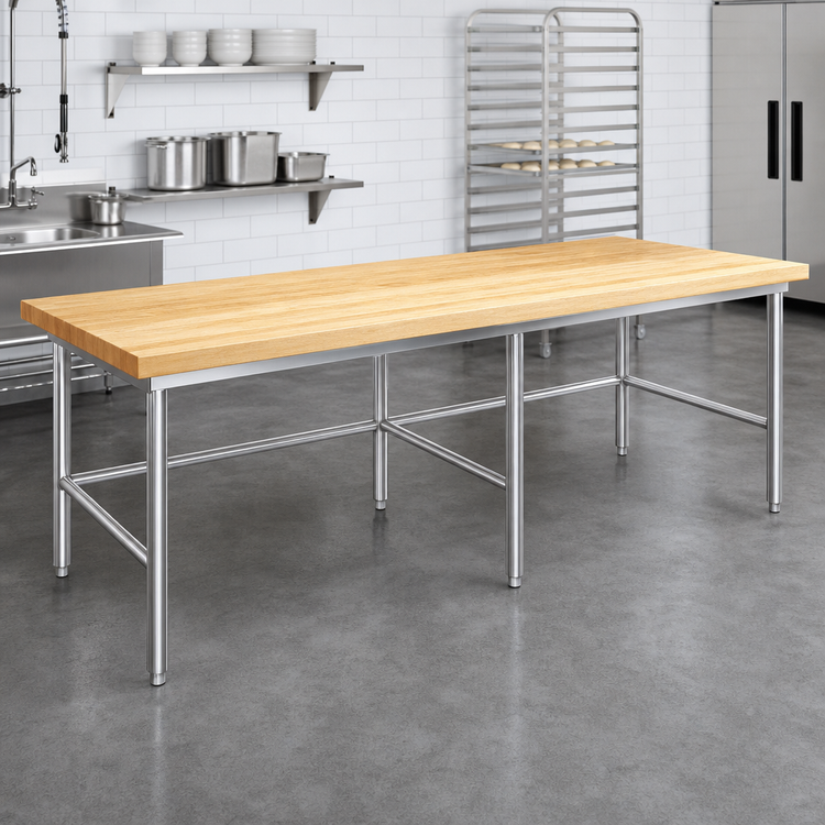 Product image #3 for John Boos Baker's Table Frame for 84-Inch W x 36-Inch D Top, Stainless Steel, With Bin Stops and Guides