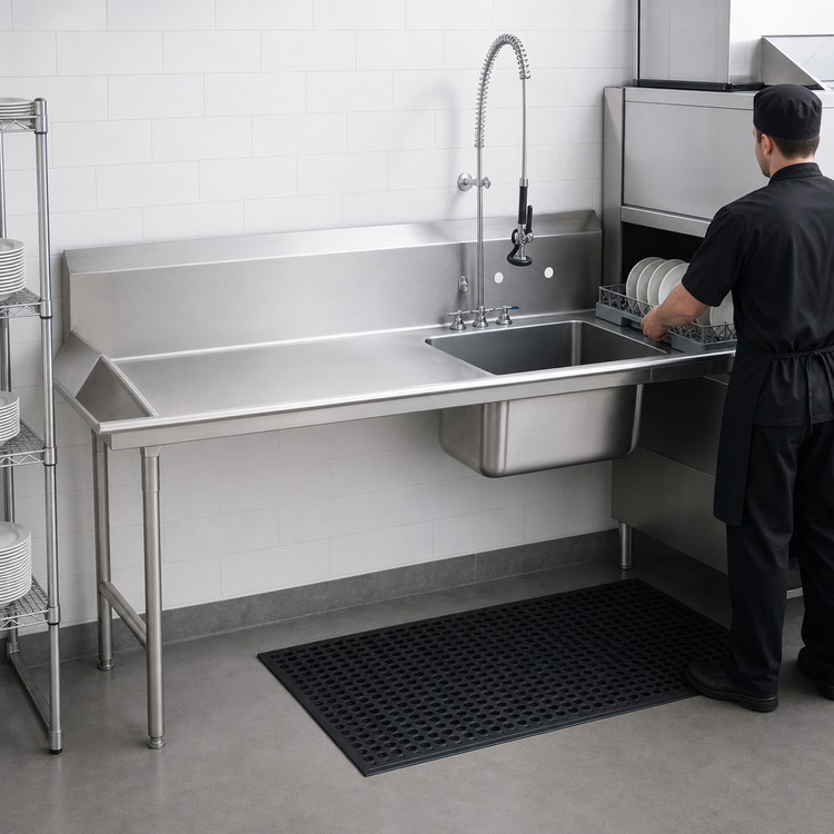 Product image #3 for Advance Tabco Spec-Line Left-Hand Straight Soil Dishtable with Pre-Rinse Sink, 107 Inch Wide, 14-Gauge 304 Stainless Steel
