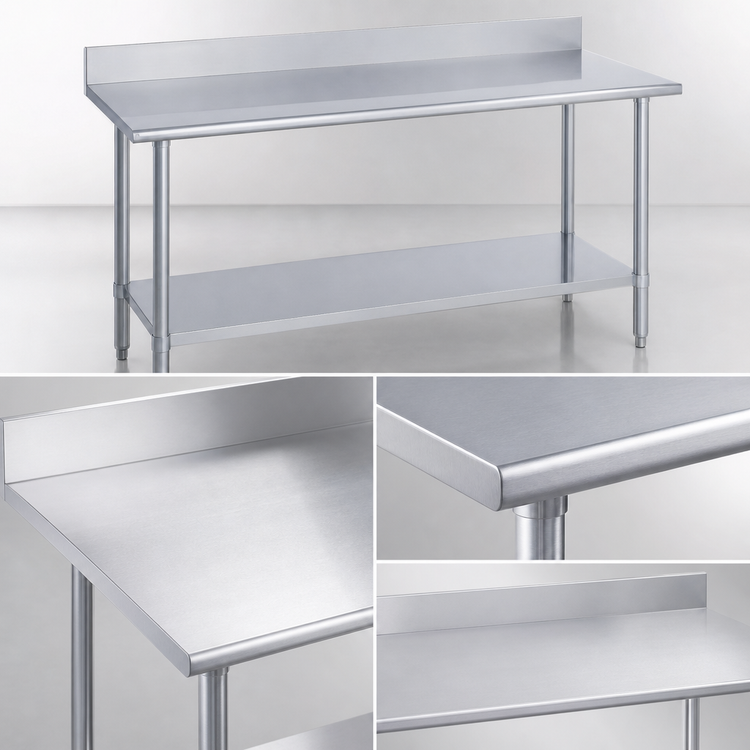 Product image #3 for Duke 108-Inch Stainless Steel Work Table with 5-Inch Riser and Undershelf