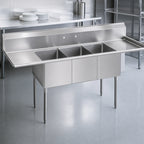 Thumbnail image #3 for BK Resources BKS-3-18-12-24T Three-Compartment Commercial Sink, 102-Inch, 12-Inch Bowls, Left & Right Drainboards, 9-Inch Backsplash