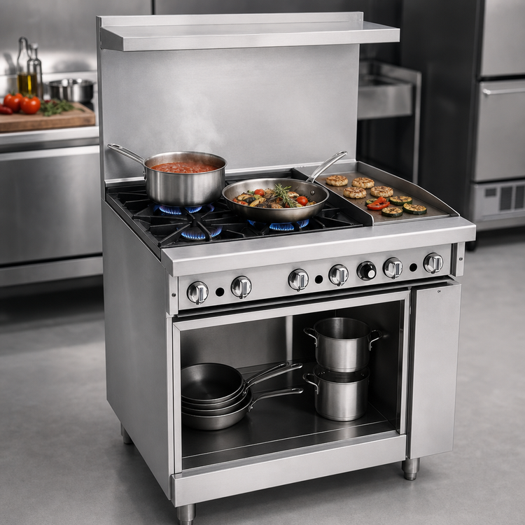Product image #3 for Imperial Pro Series 36-Inch Gas Restaurant Range with 2 Open Burners, 24-Inch Griddle, and Open Cabinet Base