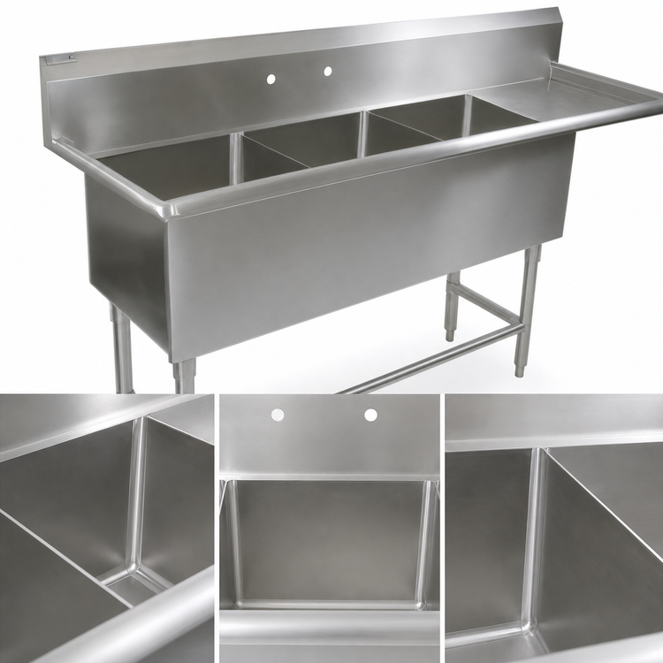 Product image #3 for John Boos Pro-Bowl 3-Compartment Stainless Steel Sink with Right Drainboard