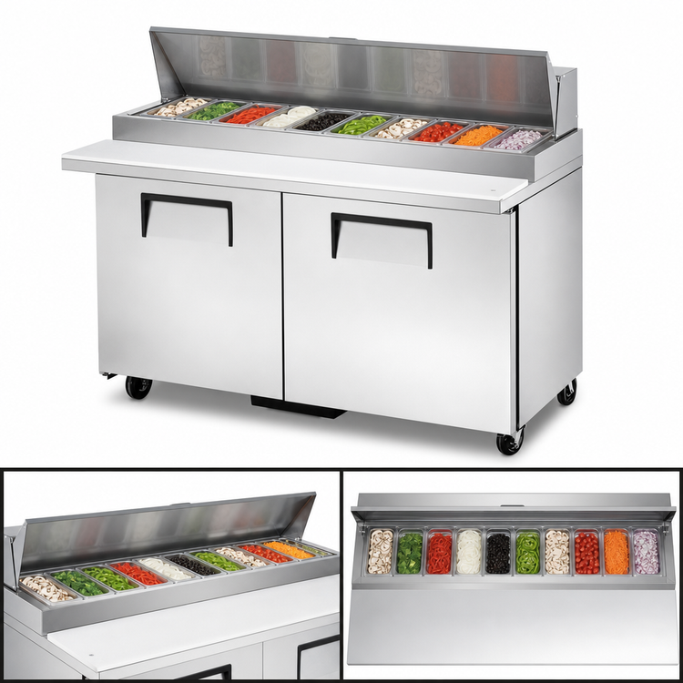 Product image #3 for True Mega Top 48-Inch 2-Section 2-Door Sandwich/Salad Prep Table with 12-Pan Top