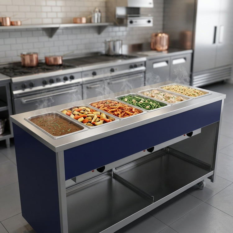 Product image #2 for Atlas Metal INFIH-6 Mobile Hot Food Unit, 6-Well, Open Cabinet Base