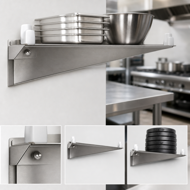 Product image #3 for 18 Inch Heavy Duty Double Knob Stainless Steel Shelf C Bracket for Cantilevered Shelving Systems