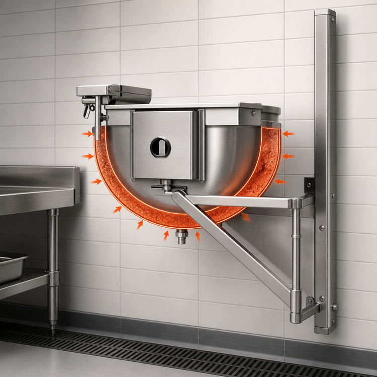 Product image #3 for Legion TWSWT-60 Full Jacketed Direct Steam Wall-Mount Tilting Kettle, 60 Gallon