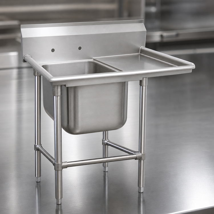 Product image #3 for Advance Tabco Regaline 1-Compartment Stainless Steel Sink with Right-Hand Drainboard, 28 x 20 x 14 Inch Bowl, 49-3/8 x 36 Inch