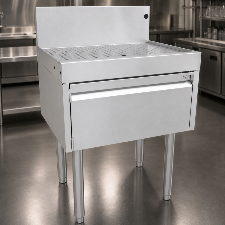 Product image #3 for Glastender Underbar Drainboard Half Cabinet with Door, 24 Inch Wide x 19 Inch Deep, Stainless Steel