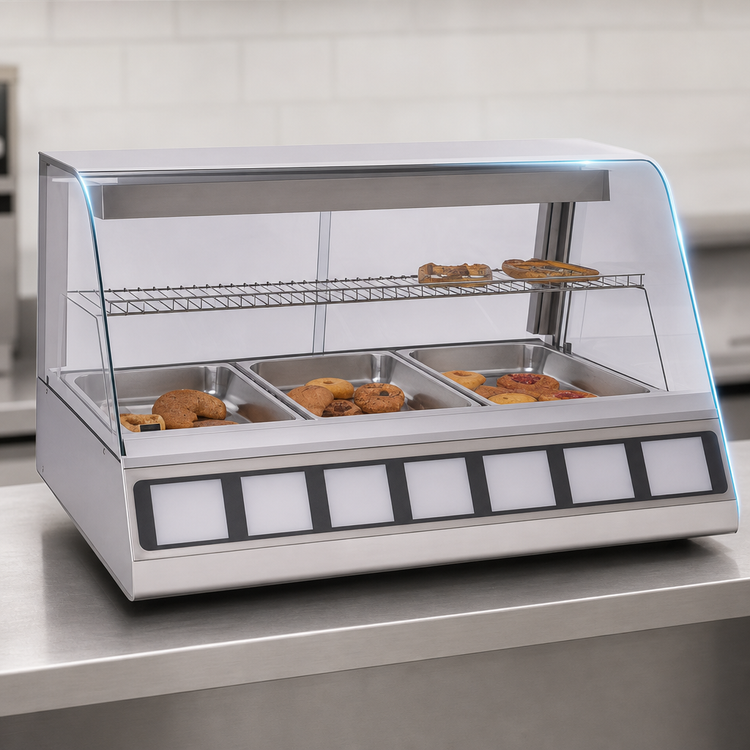 Product image #3 for Antunes DCH-300 Full-Service Countertop Heated Display Cabinet for 3 Full-Size Pans