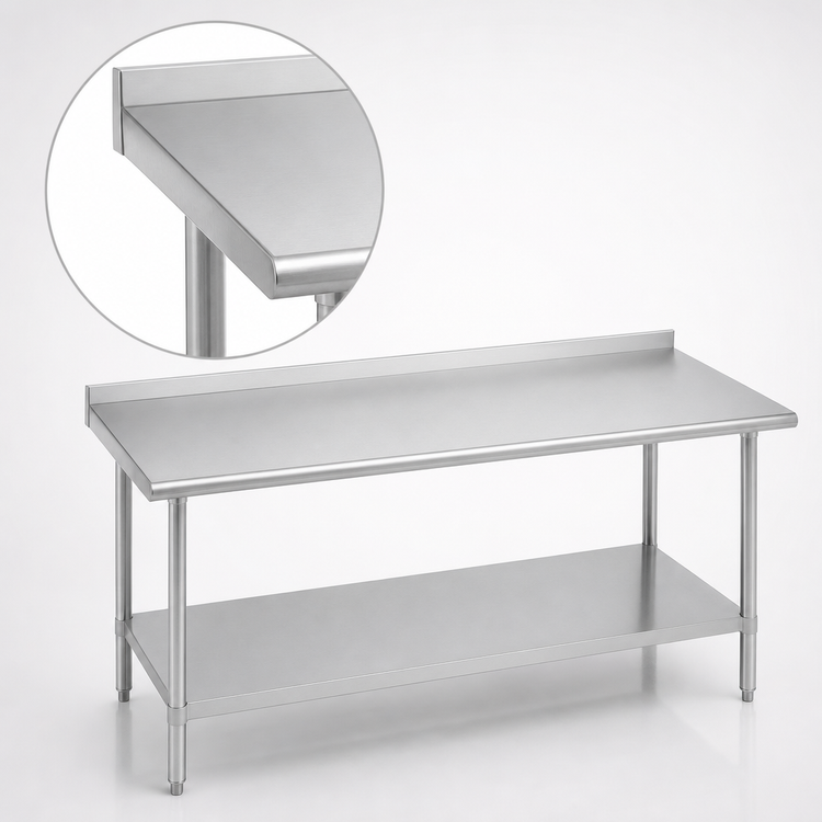 Product image #3 for Duke Deluxe 60-Inch x 30-Inch 16-Gauge Stainless Steel Work Table with 1-1/8-Inch Straight Riser and Stainless Undershelf