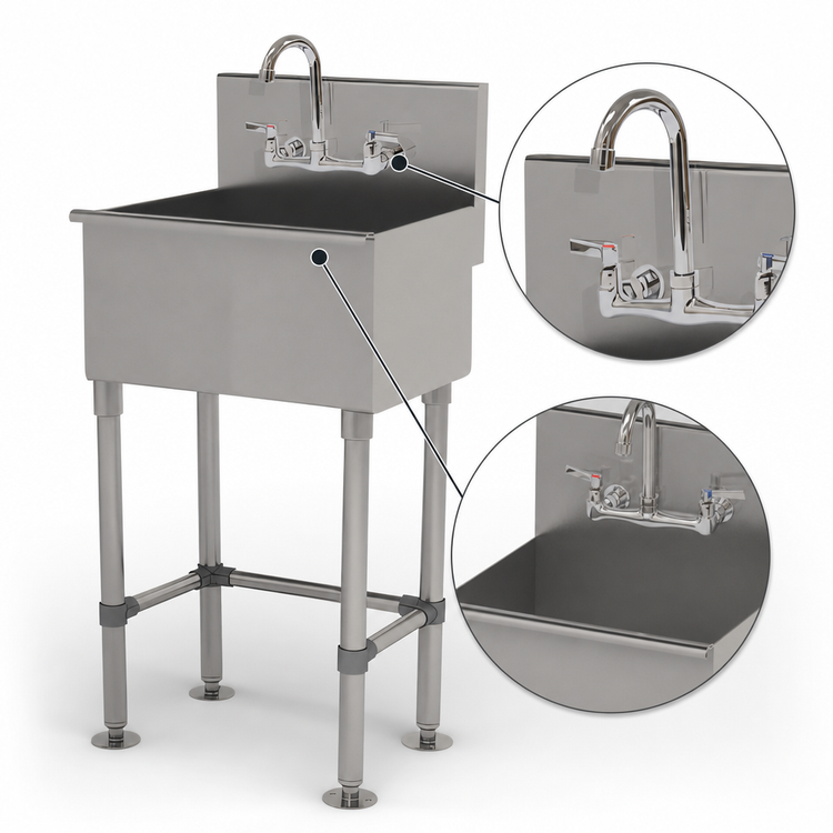 Product image #3 for Advance Tabco One-Station Floor-Mounted Stainless Steel Service Sink with Included Gooseneck Faucet