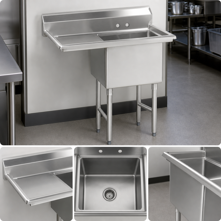 Product image #3 for Advance Tabco 1-Compartment Fabricated Sink with Left Drainboard, 18 x 24 x 14 Bowl, 304 Stainless Steel