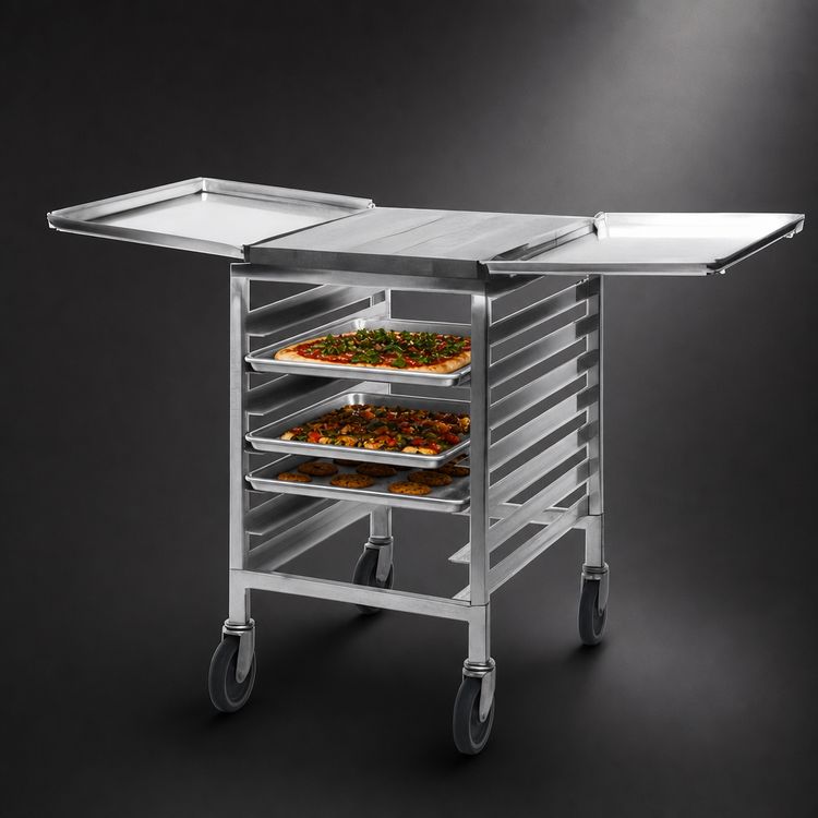 Product image #3 for Panco Mobile Counter-Height Open-Side Front-Loading Utility Rack for 18 x 26 Inch Trays