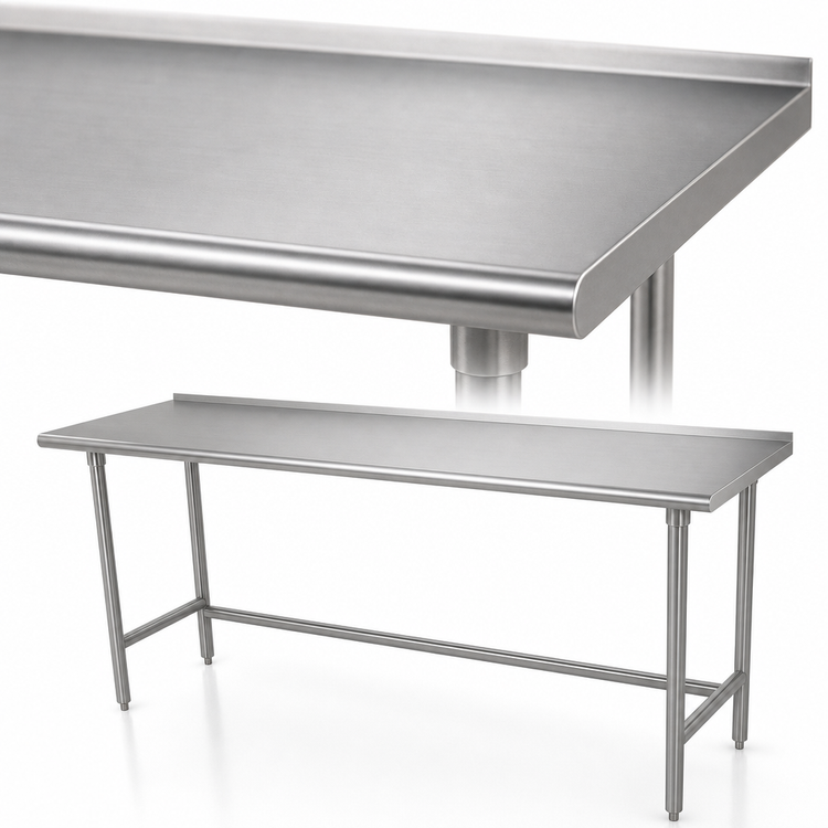 Product image #3 for Advance Tabco 108" x 24" Stainless Steel Work Table with 1-1/2" Rear Up-Turn and Open Base