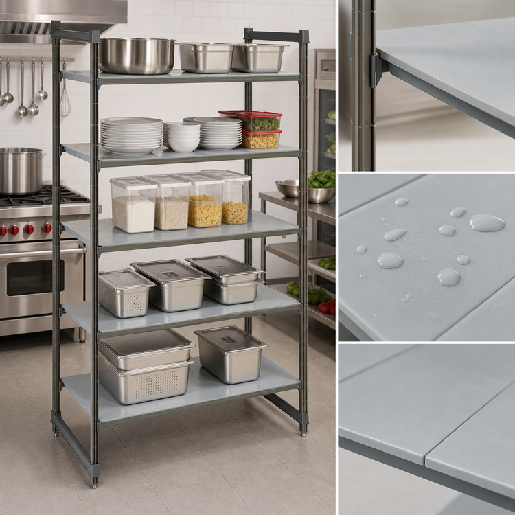 Product image #3 for Cambro Camshelving Basics Plus 5-Tier Solid Stationary Starter Polymer Shelving Unit, 24" Deep x 42" Long x 84" High, Brushed Graphite