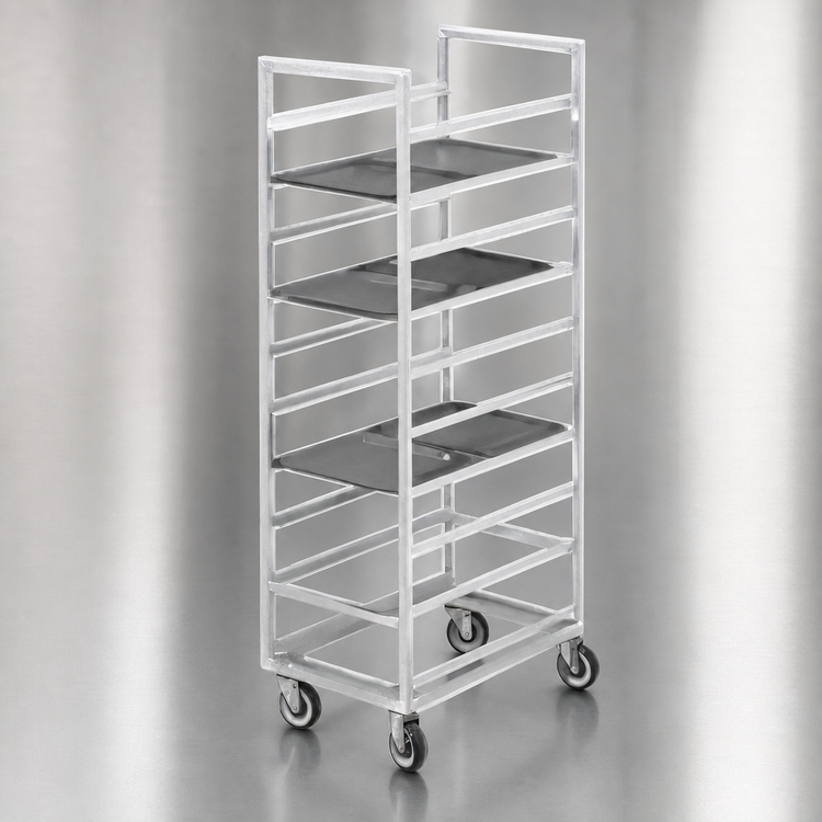 Product image #3 for Channel Manufacturing Standard Series Aluminum Cafeteria Tray Rack, Single Section, End Load, 24-Tray Capacity, 5-Inch Swivel Casters