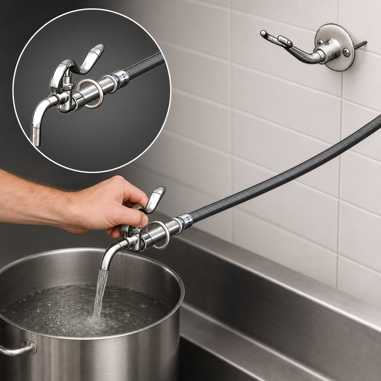 Product image #3 for Pot & Glass Filler with Curved Plain-End Nozzle, 68-Inch Flexible Stainless Steel Hose, and Wall Hook