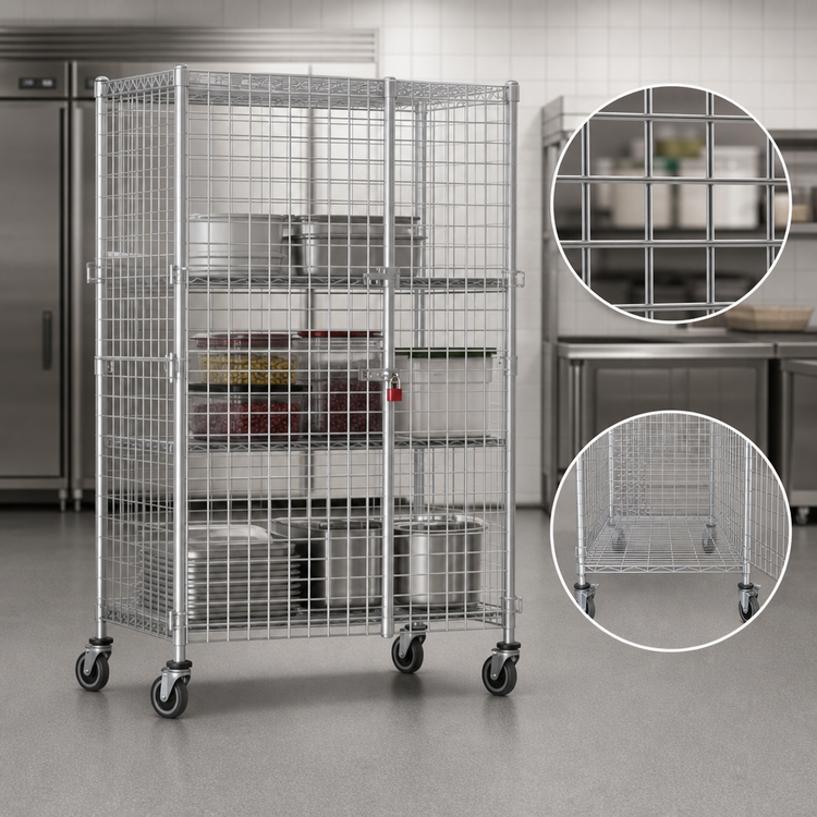 Product image #3 for QuadTruss Mobile Wire Security Cage with Padlock-Hasp Doors and 5-Inch Casters, 39-1/4 x 27-1/4 x 69 Inches