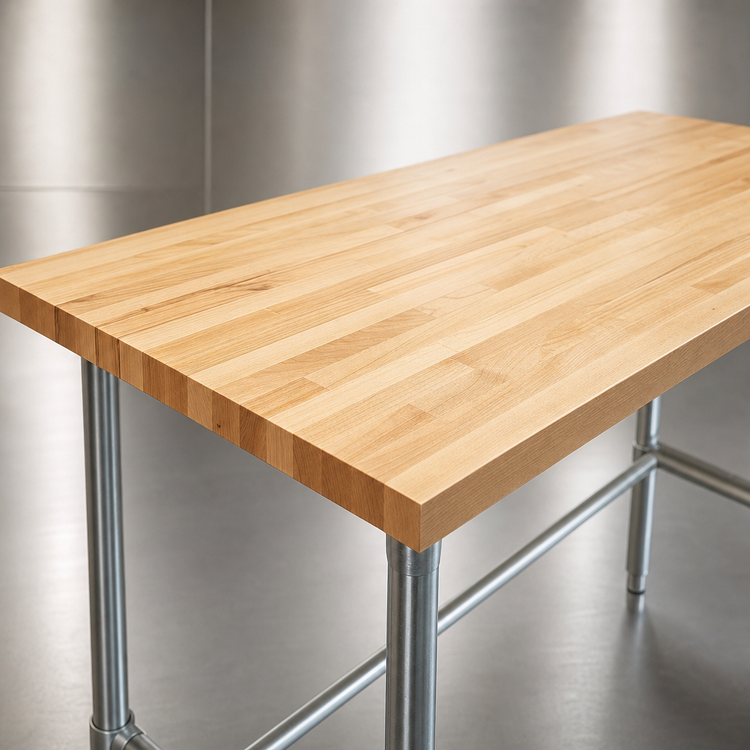 Product image #3 for John Boos 108" x 24" Wood Top Work Table with Stainless Steel Base