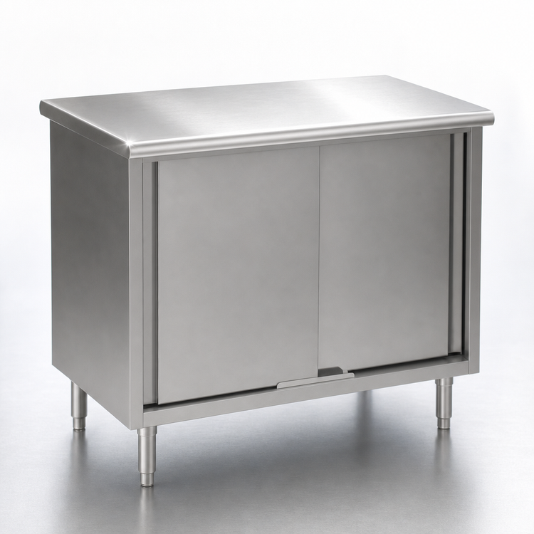 Product image #3 for Eagle Spec-Master Enclosed Base Work Table with Sliding Doors, 48" W x 24" D, 14/304 Stainless Steel Top