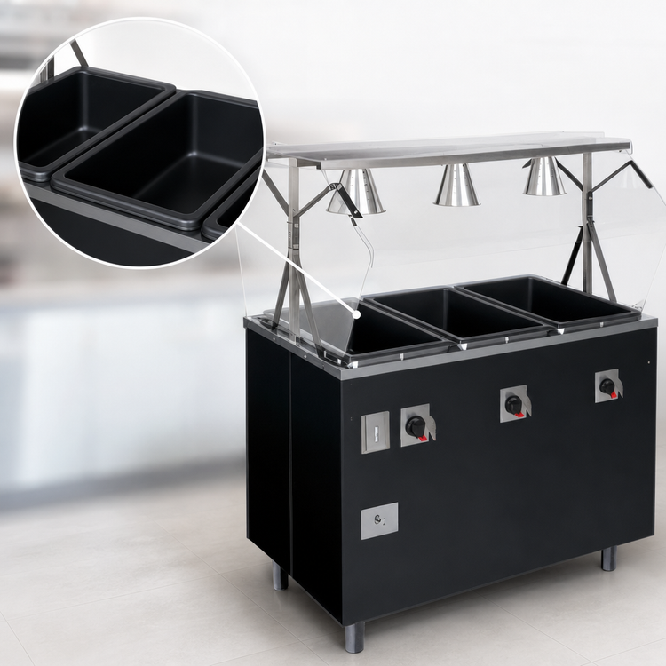 Product image #3 for Vollrath 2-Series Affordable Portable Deluxe 4-Well Mobile Hot Food Station with Breath Guard and Enclosed Base