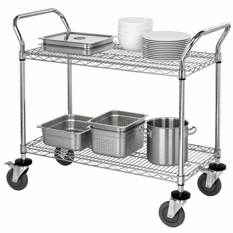 Product image #3 for Quantum 48 Inch x 18 Inch 2-Shelf 304 Stainless Steel Utility Cart