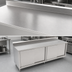 Thumbnail image #3 for John Boos Enclosed Work Table with Sliding Double Doors, 132 x 36 Inches, 16-Gauge 300-Series Stainless Steel Top, 5-Inch Backsplash