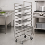 Thumbnail image #3 for Channel Manufacturing 438S6 Stainless Steel End-Load Cafeteria Tray Rack, 28-Tray, 14 x 18 Inch, 4-Inch Centers, 5-Inch Casters