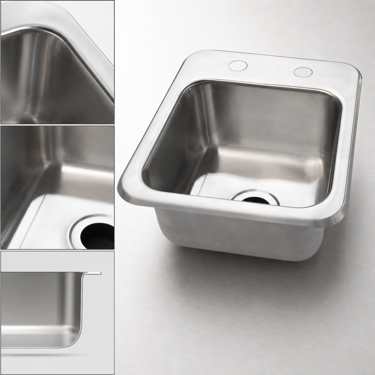 Product image #3 for BK Resources Deep Drawn Single-Compartment Drop-In Sink with 9 x 9 x 5-Inch Bowl, 304 Stainless Steel
