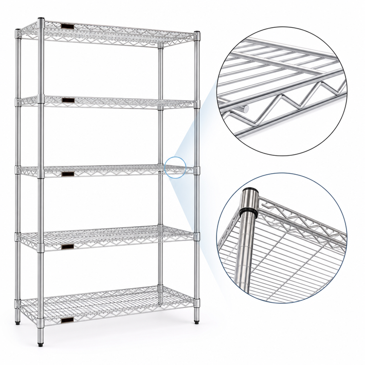 Product image #3 for Eagle Group 5-Tier Stationary Wire Shelving Starter Unit, 48W x 21D x 86H, Stainless Steel Finish