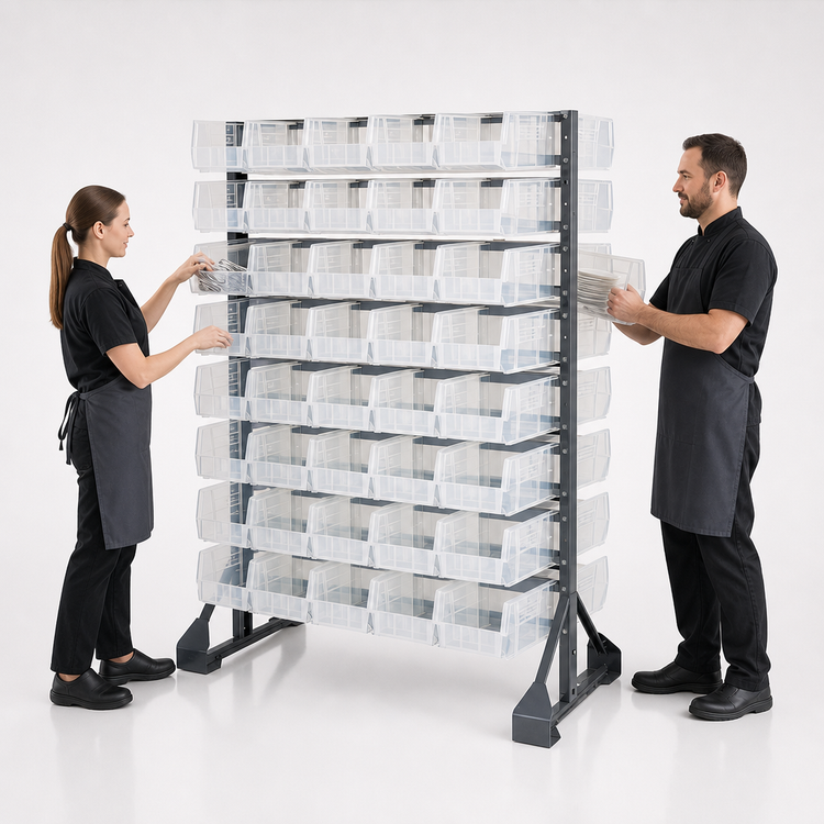 Product image #3 for Quantum Double-Sided Rail Rack with 16 Rails and 96 Clear Bins