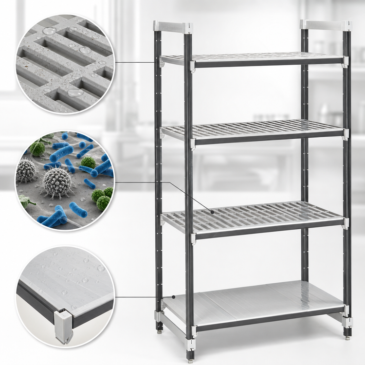 Product image #3 for Cambro Camshelving Elements XTRA 4-Tier Stationary Starter Shelving Unit, 21 x 54 x 64 Inches, Vented and Solid, Speckled Gray