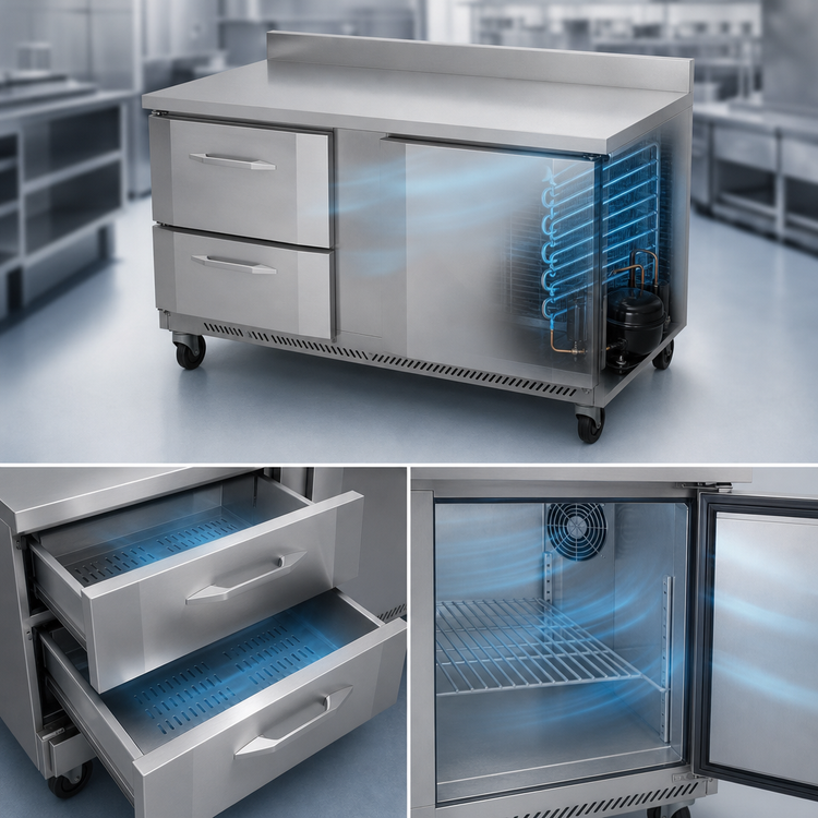 Product image #3 for Victory Refrigeration 60-Inch Two-Section Worktop Freezer Counter with 1 Door and 2 Drawers