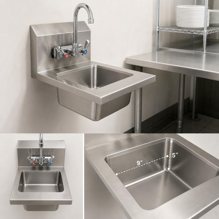Product image #3 for Wall-Mounted Hand Wash Sink with 9" x 9" x 5" Bowl and 4" Low-Lead Gooseneck Faucet