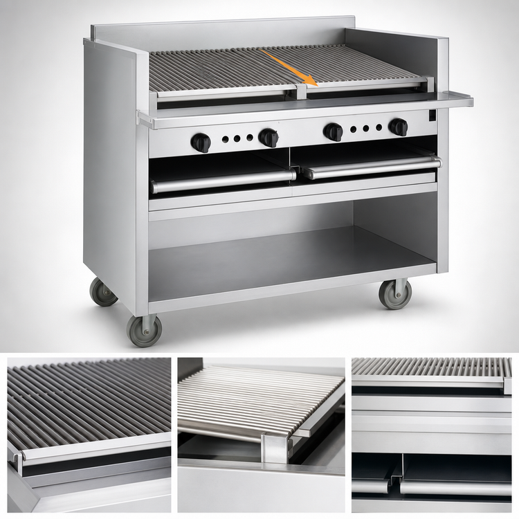 Product image #3 for Magikitch'n FM-SMB-624 24-Inch Floor Model Gas Coal Charbroiler with Adjustable Tilt Round Rod Grate