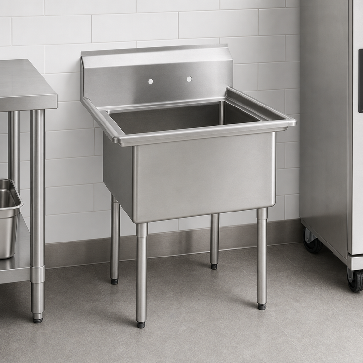 Product image #3 for BK Resources 1-Compartment Stainless Steel Sink with 15 x 15 x 14 Bowl and 9-Inch Backsplash