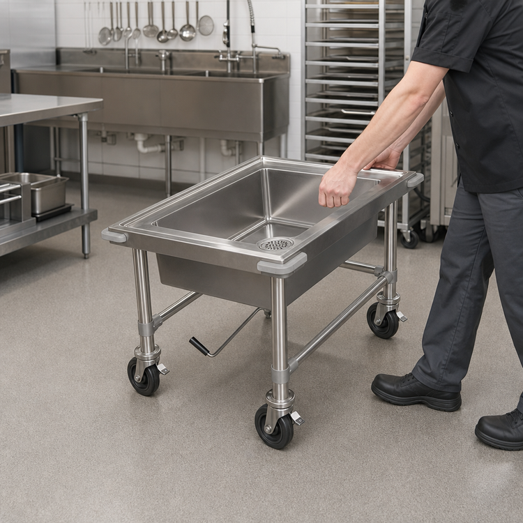Product image #3 for Mobile Stainless Steel Utensil Cleaner and Soak Sink with 1 Compartment, 27 x 27 x 21-3/4 Inches