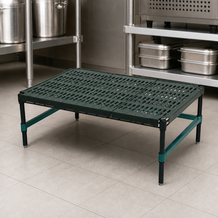 Product image #3 for QuadPlus Stationary Dunnage Rack with 3-Sided Frame and Louvered Polypropylene Mat, 60 x 18 x 14 Inches, 1000 lb Capacity