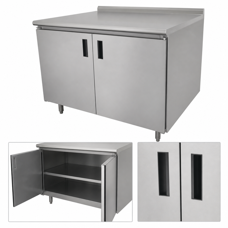 Product image #3 for Advance Tabco 36" x 30" Enclosed Work Table with Cabinet Base, 14-Gauge 304 Stainless Steel Top, 1-1/2" Rear Up-Turn