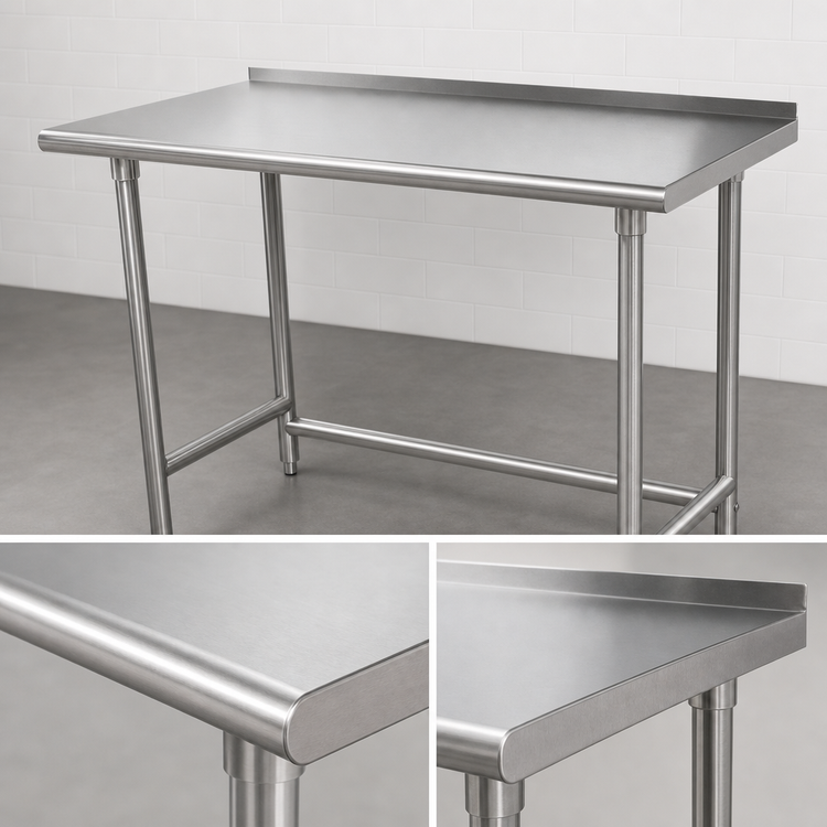 Product image #3 for Advance Tabco Special Value Series 48-Inch W x 24-Inch D Open Base Stainless Steel Work Table with 1-1/2-Inch Rear Backsplash