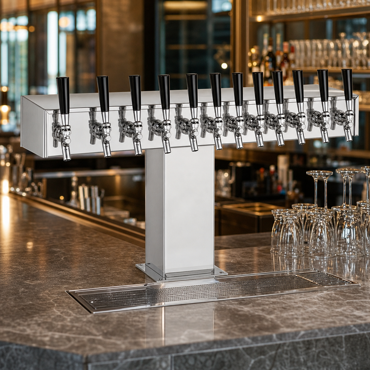 Product image #3 for 12-Faucet Wide Base Glycol-Cooled Countertop Draft Beer Tower, Extra High, Polished Chrome