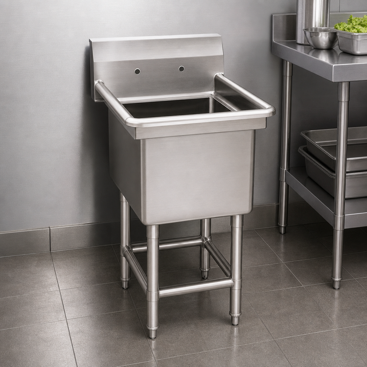 Product image #3 for Spec-Master FN Series One-Compartment Commercial Sink, 23"W x 27"D, 14-Gauge 304 Stainless Steel Top, 9-1/2" Backsplash